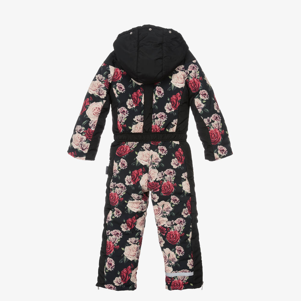 Pilguni-Черный зимний комбинезон с цветами | Childrensalon Outlet