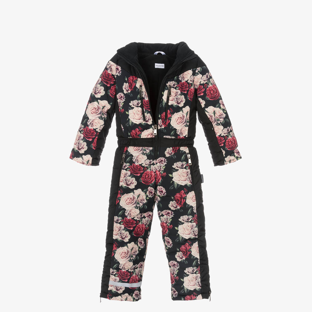 Pilguni-Черный зимний комбинезон с цветами | Childrensalon Outlet