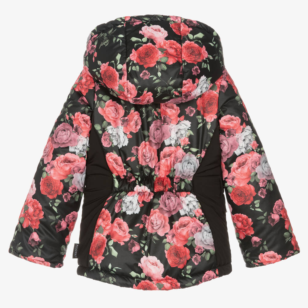 Pilguni-Черная лыжная куртка с розовыми цветами | Childrensalon Outlet