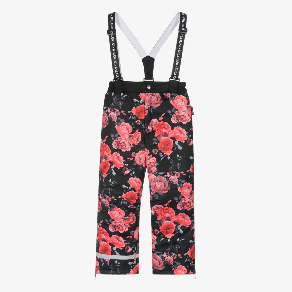 Pilguni - Черно-розовые лыжные брюки с цветами | Childrensalon