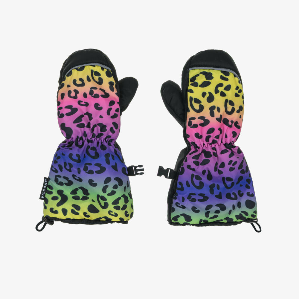 Pilguni-Girls Black & Pink Leopard Print Ski Mittens | Childrensalon Outlet