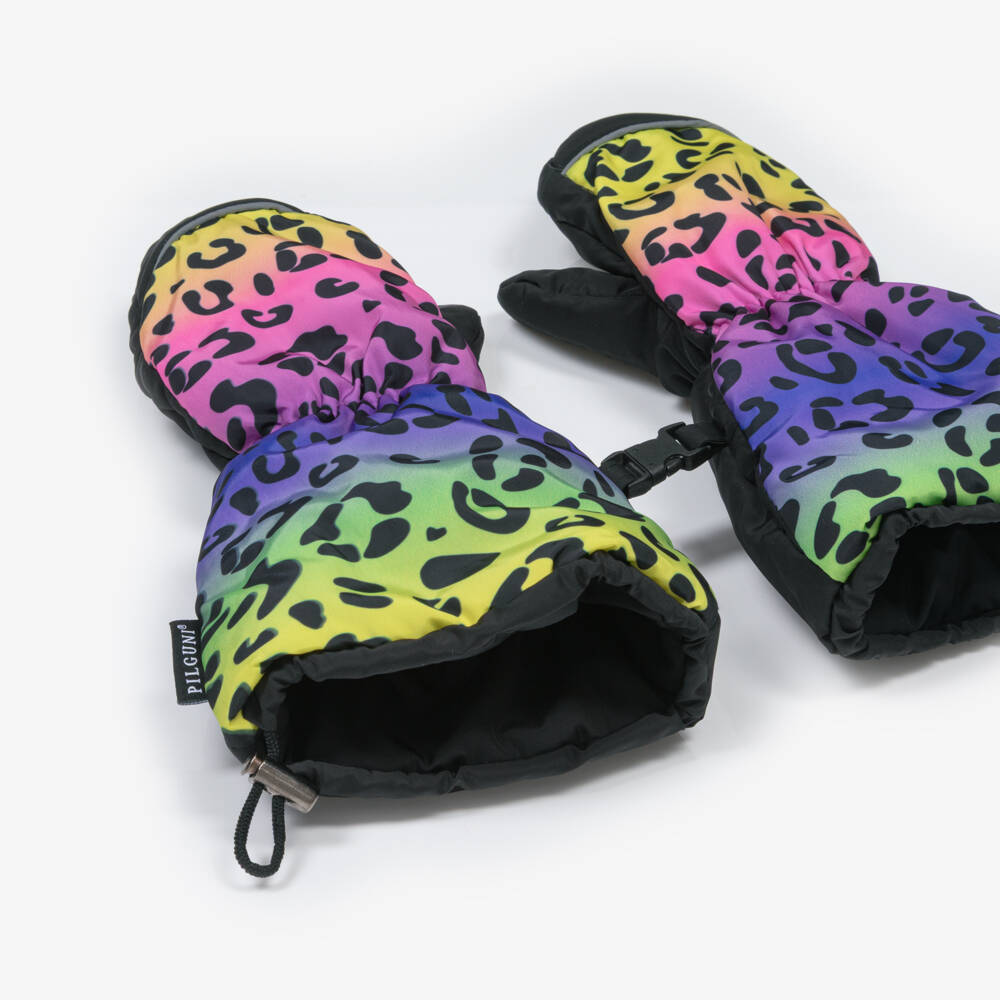 Pilguni-Girls Black & Pink Leopard Print Ski Mittens | Childrensalon Outlet
