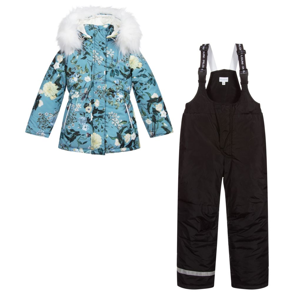 Pilguni Girls Blue Floral Snowsuit Set Childrensalon Outlet