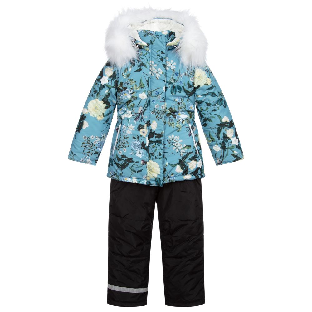 Pilguni - Girls Blue Floral Snowsuit Set | Childrensalon