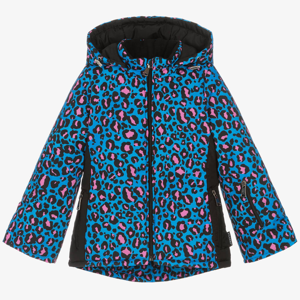 Pilguni - Girls Blue Leopard Print Ski Jacket | Childrensalon