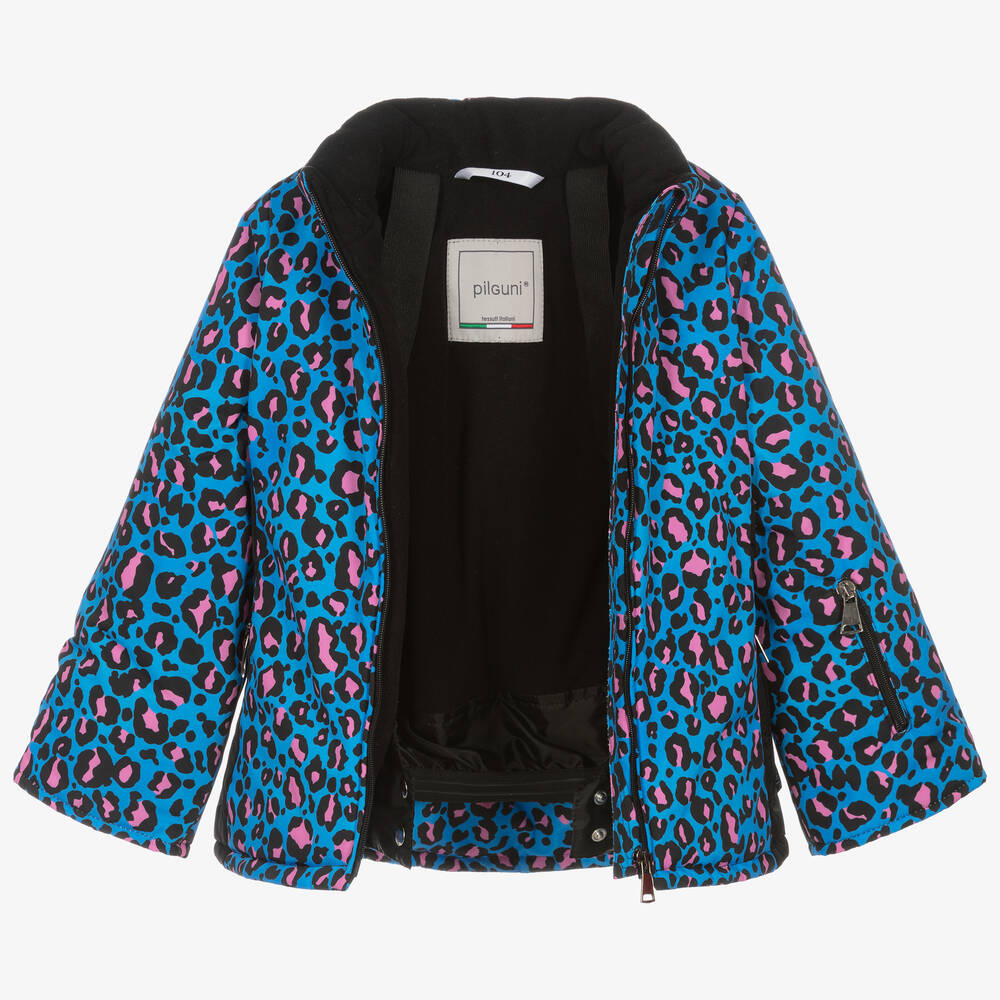 Pilguni-Голубая лыжная куртка с леопардовым принтом | Childrensalon Outlet