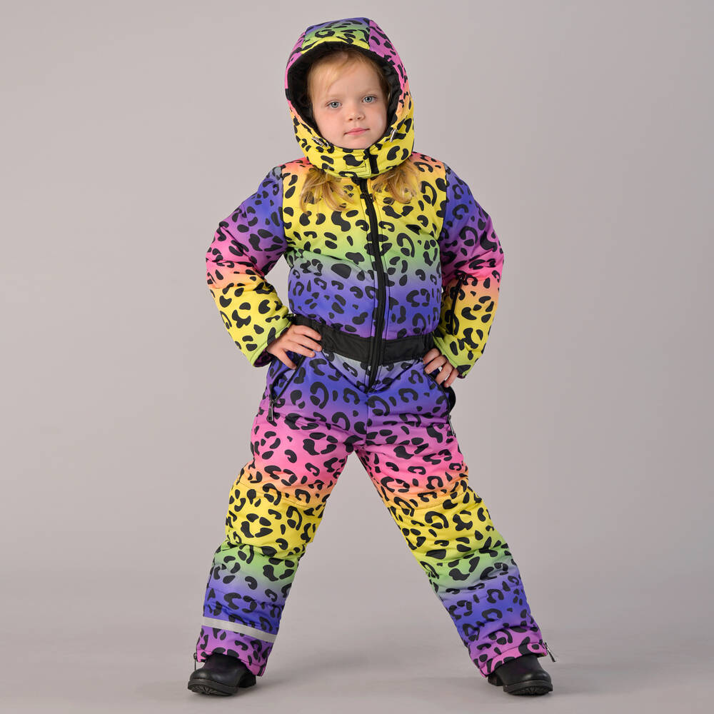 Pilguni-Girls Bright Yellow & Pink Leopard Snowsuit | Childrensalon Outlet