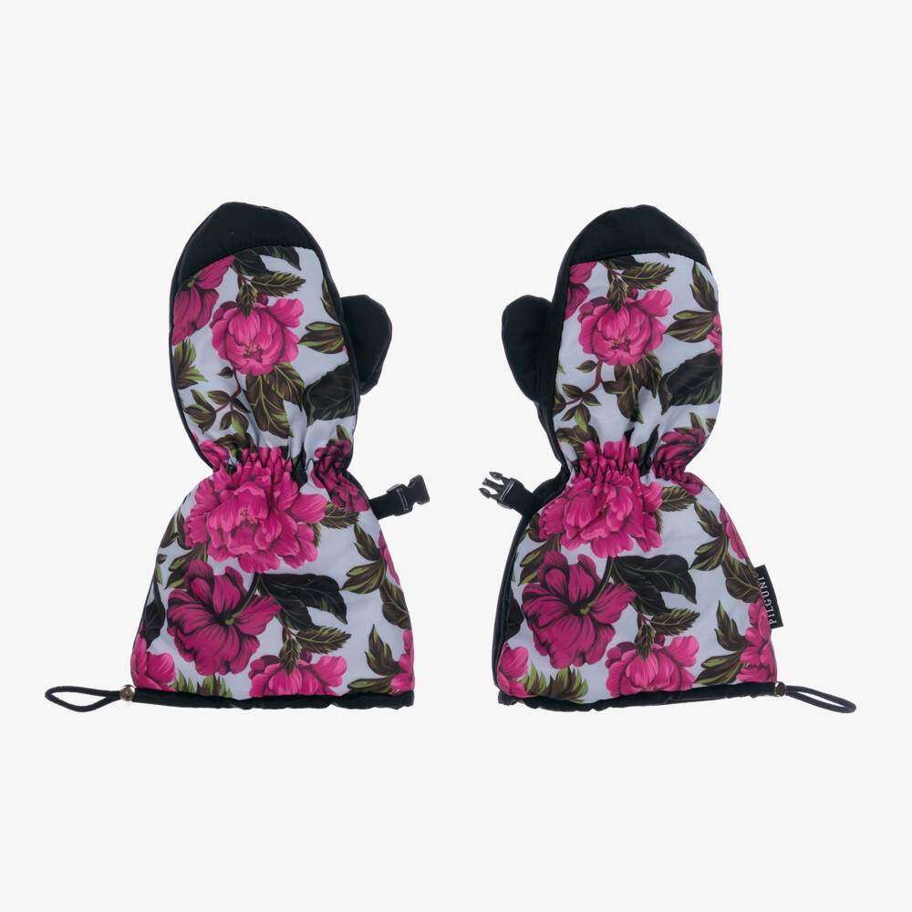 Pilguni-Girls Floral Blue & Pink Snow Mittens | Childrensalon Outlet