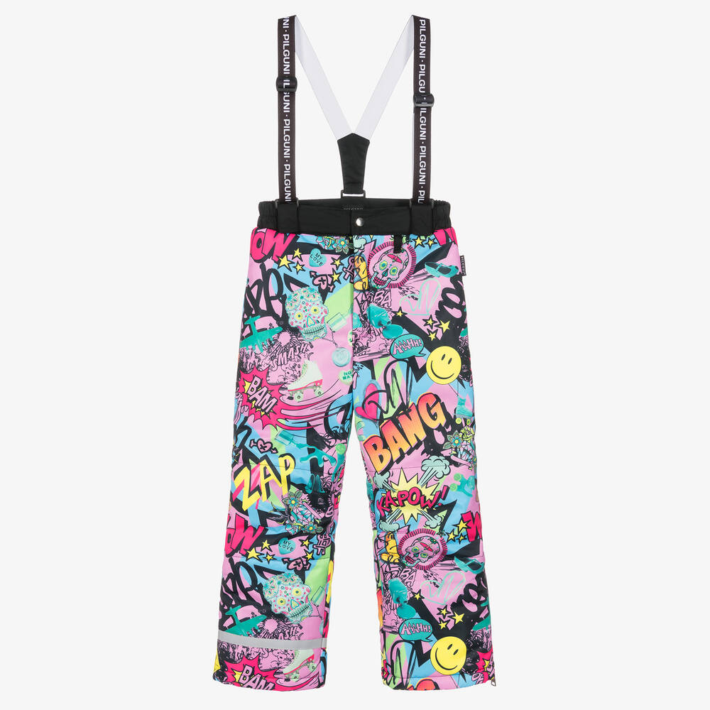 Pilguni - Girls Pink Graffiti Ski Trousers | Childrensalon