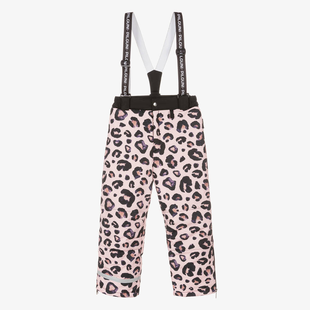 Pilguni - Girls Pink Leopard Print Ski Salopettes | Childrensalon