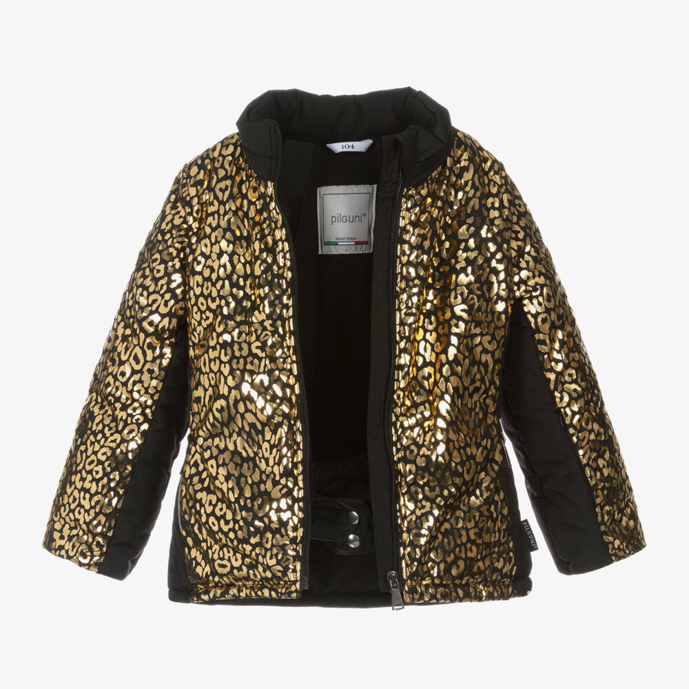 Pilguni-Girls Shiny Gold Leopard Ski Coat | Childrensalon Outlet