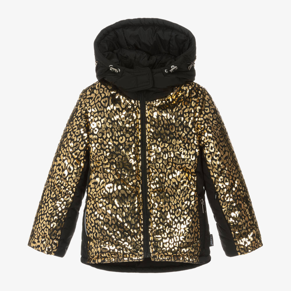 Pilguni-Girls Shiny Gold Leopard Ski Coat | Childrensalon Outlet