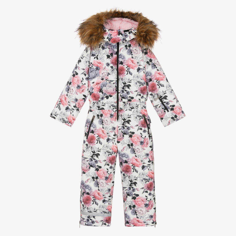 Pilguni - Girls White Floral Snowsuit | Childrensalon