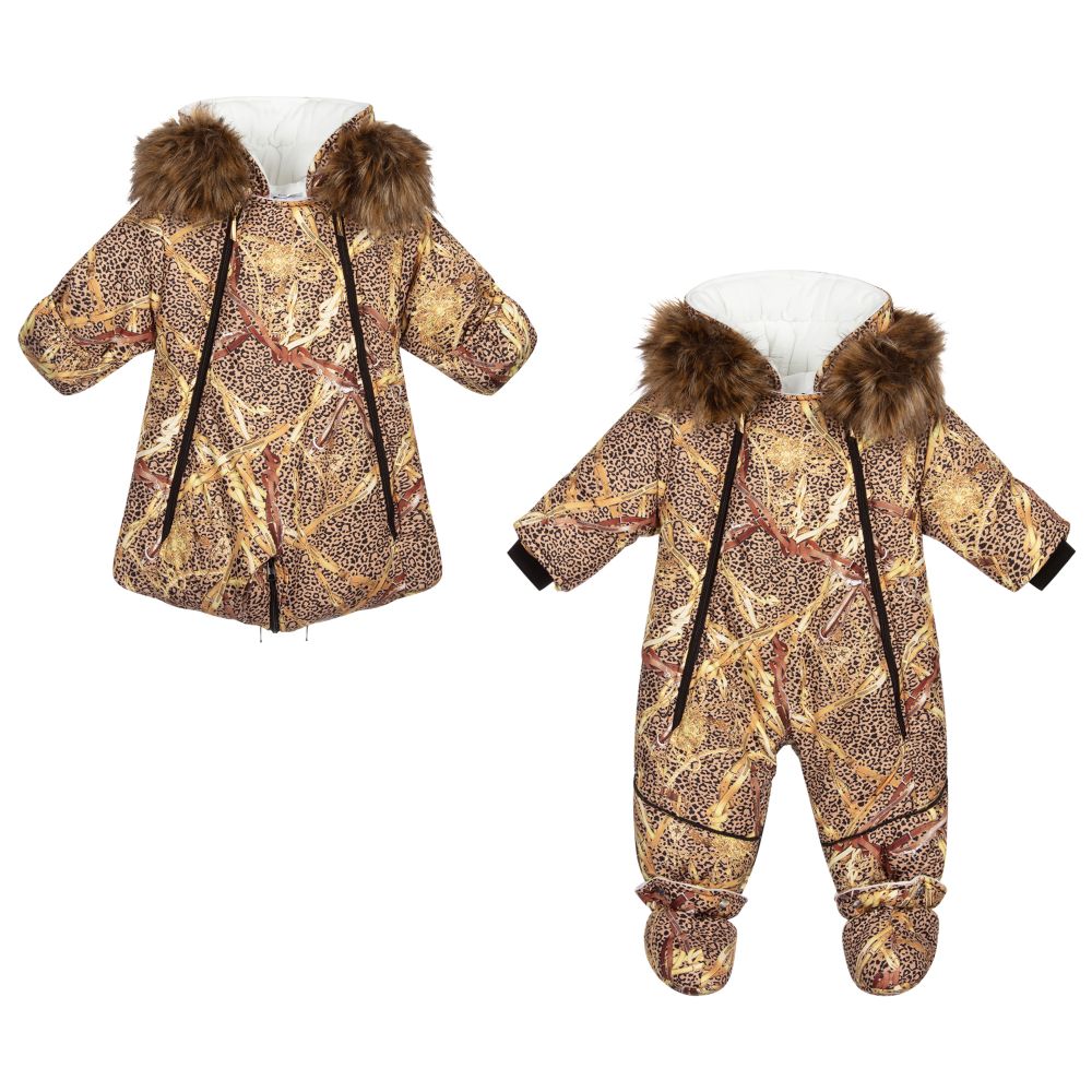 Pilguni - Goldfarbener Schneeanzug mit Leoparden-Print | Childrensalon