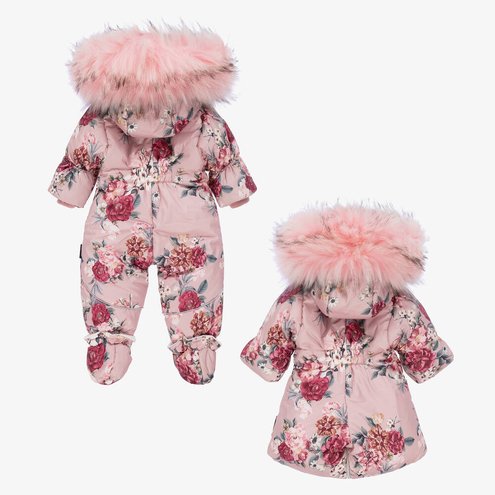 Pilguni-Pink Floral Baby Snowsuit | Childrensalon Outlet
