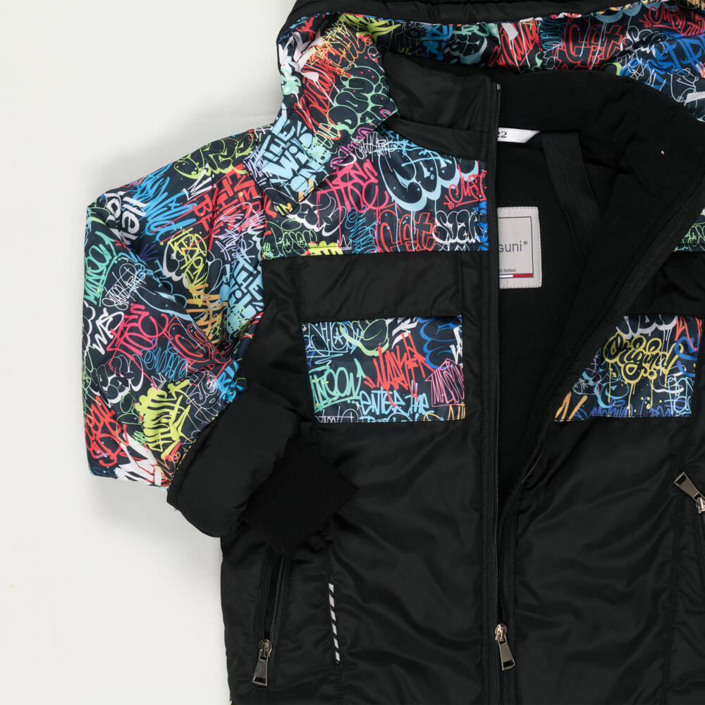 Pilguni-Preloved Boys Black Graffiti Print Ski Jacket (7 years) | Childrensalon Outlet