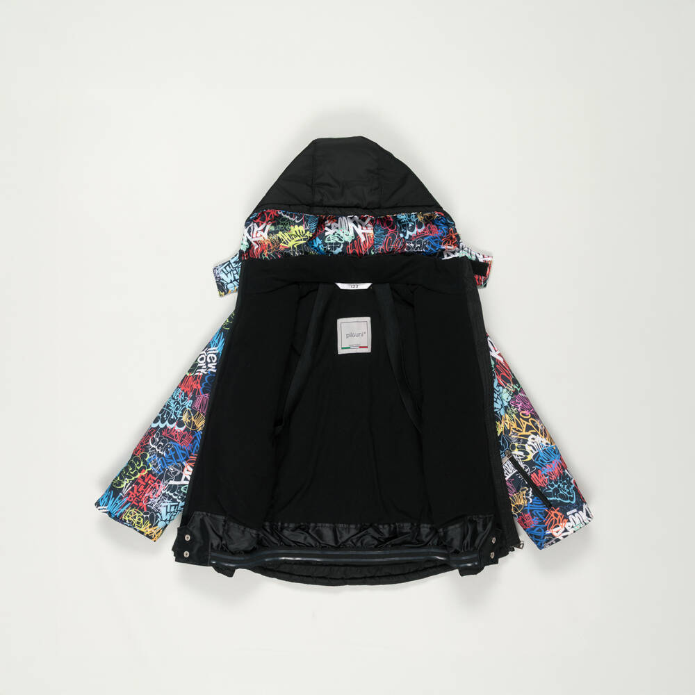 Pilguni-Preloved Boys Black Graffiti Print Ski Jacket (7 years) | Childrensalon Outlet