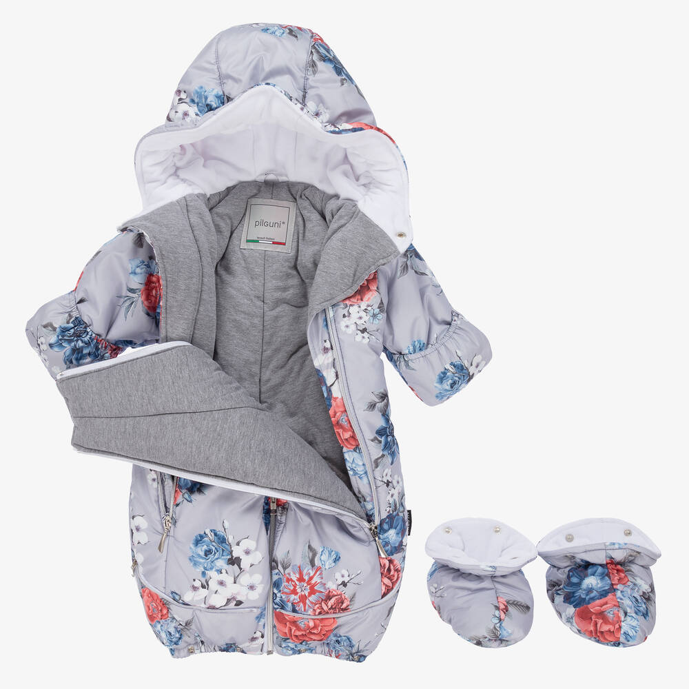Pilguni-Серебристый зимний комбинезон с цветами для малышей | Childrensalon Outlet