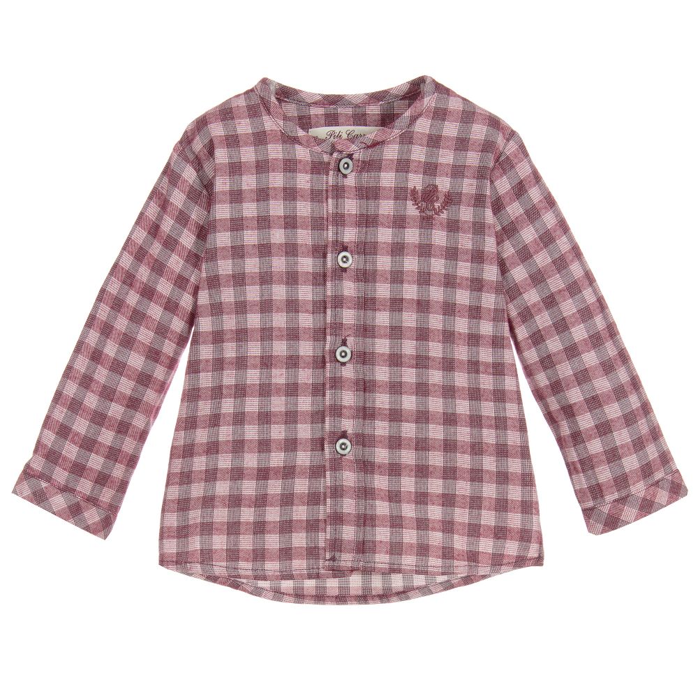 Pili Carrera - قميص قطن كاروهات لون بنفسجي وعاجي للمواليد | Childrensalon
