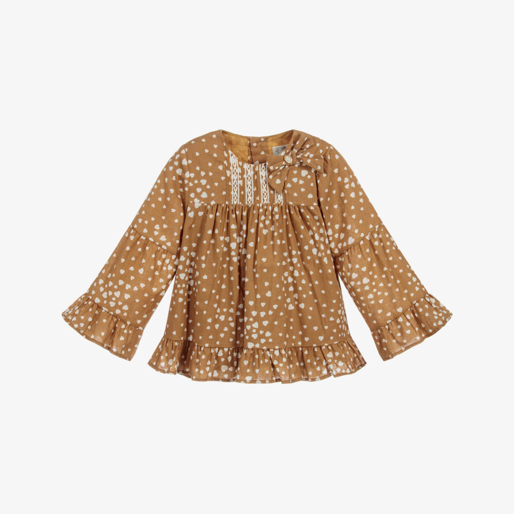 Pili Carrera-بلوز قطن لون بيج داكن وعاجي | Childrensalon Outlet