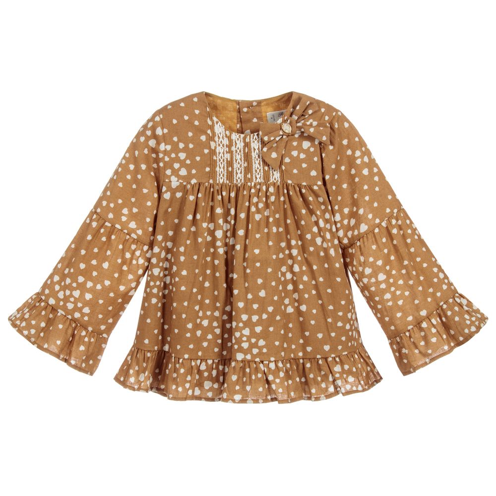 Pili Carrera - Girls Beige Cotton Blouse | Childrensalon