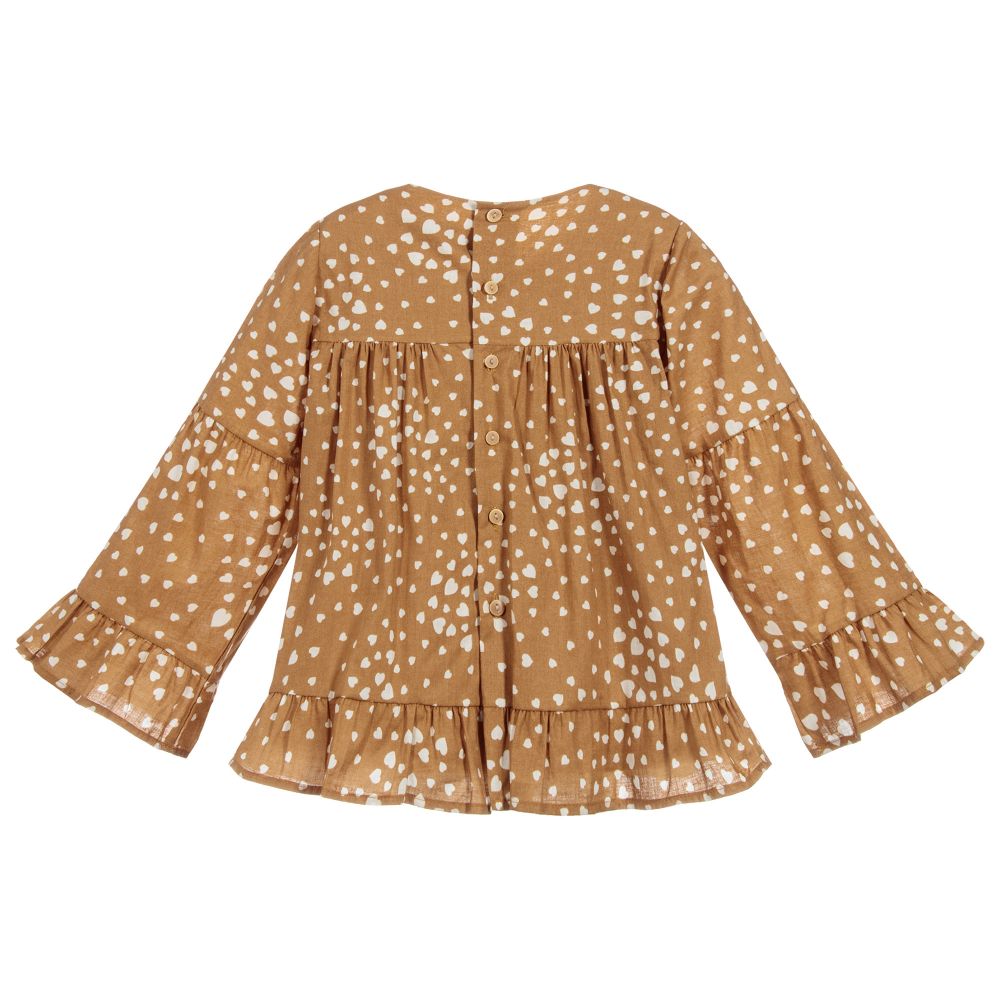 Pili Carrera-بلوز قطن لون بيج داكن وعاجي | Childrensalon Outlet
