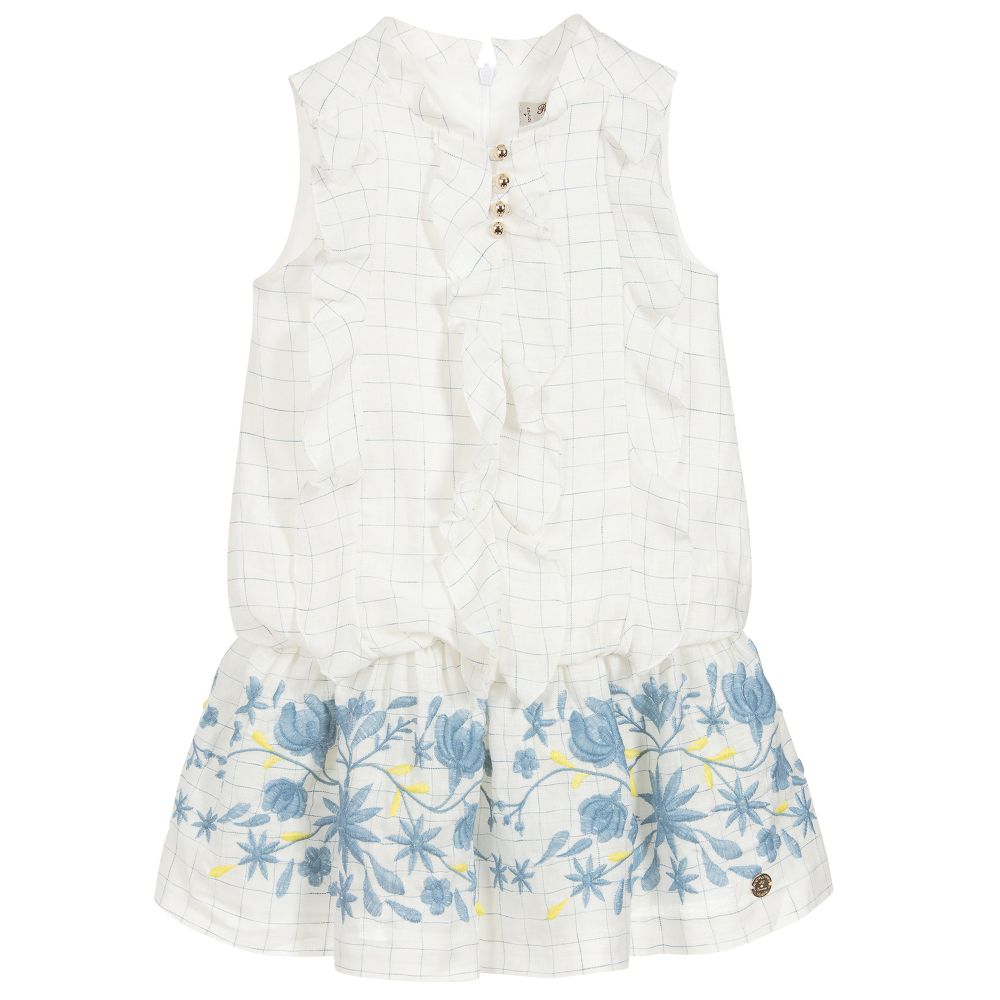 Pili Carrera - Girls Ivory Linen Dress | Childrensalon