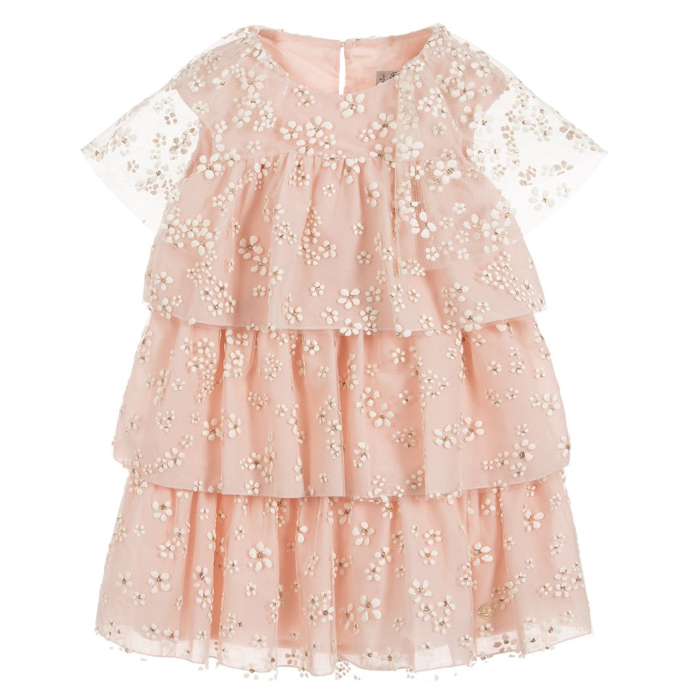 Pili Carrera - Girls Pink & Ivory Tulle Dress | Childrensalon