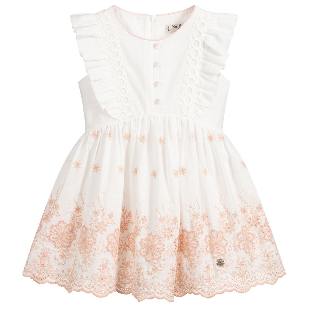 Pili Carrera - Ivory & Pink Embroidered Dress | Childrensalon