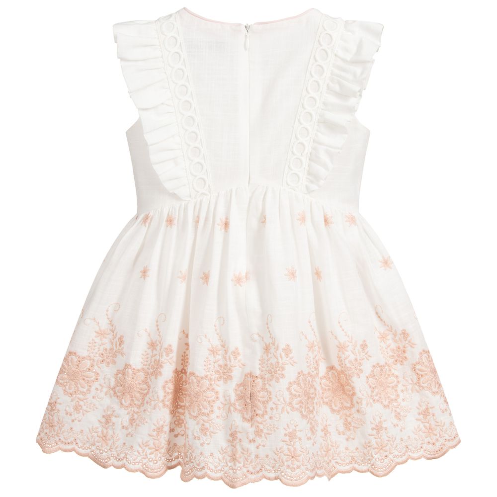 Pili Carrera - Ivory & Pink Embroidered Dress | Childrensalon Outlet
