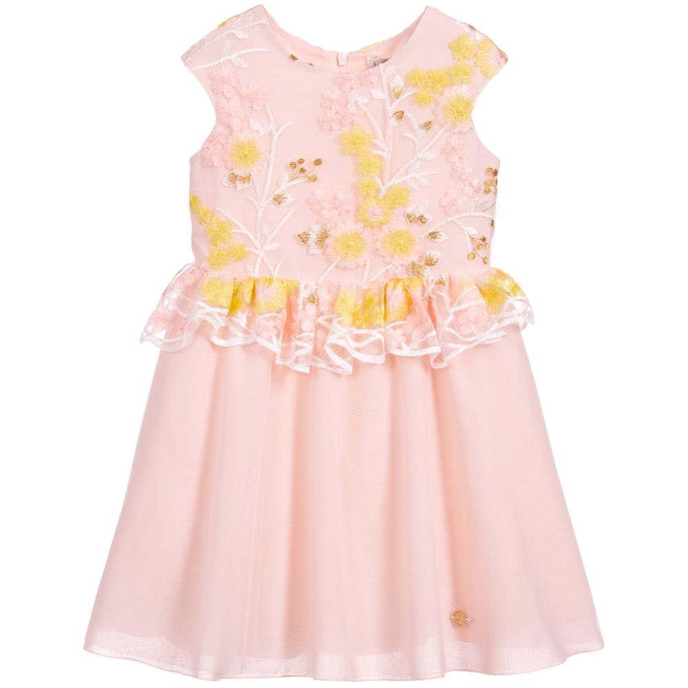 Pili Carrera - Pink Embroidered Tulle Dress | Childrensalon