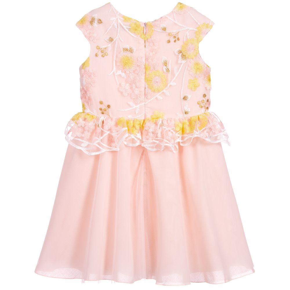 Pili Carrera - Pink Embroidered Tulle Dress | Childrensalon Outlet