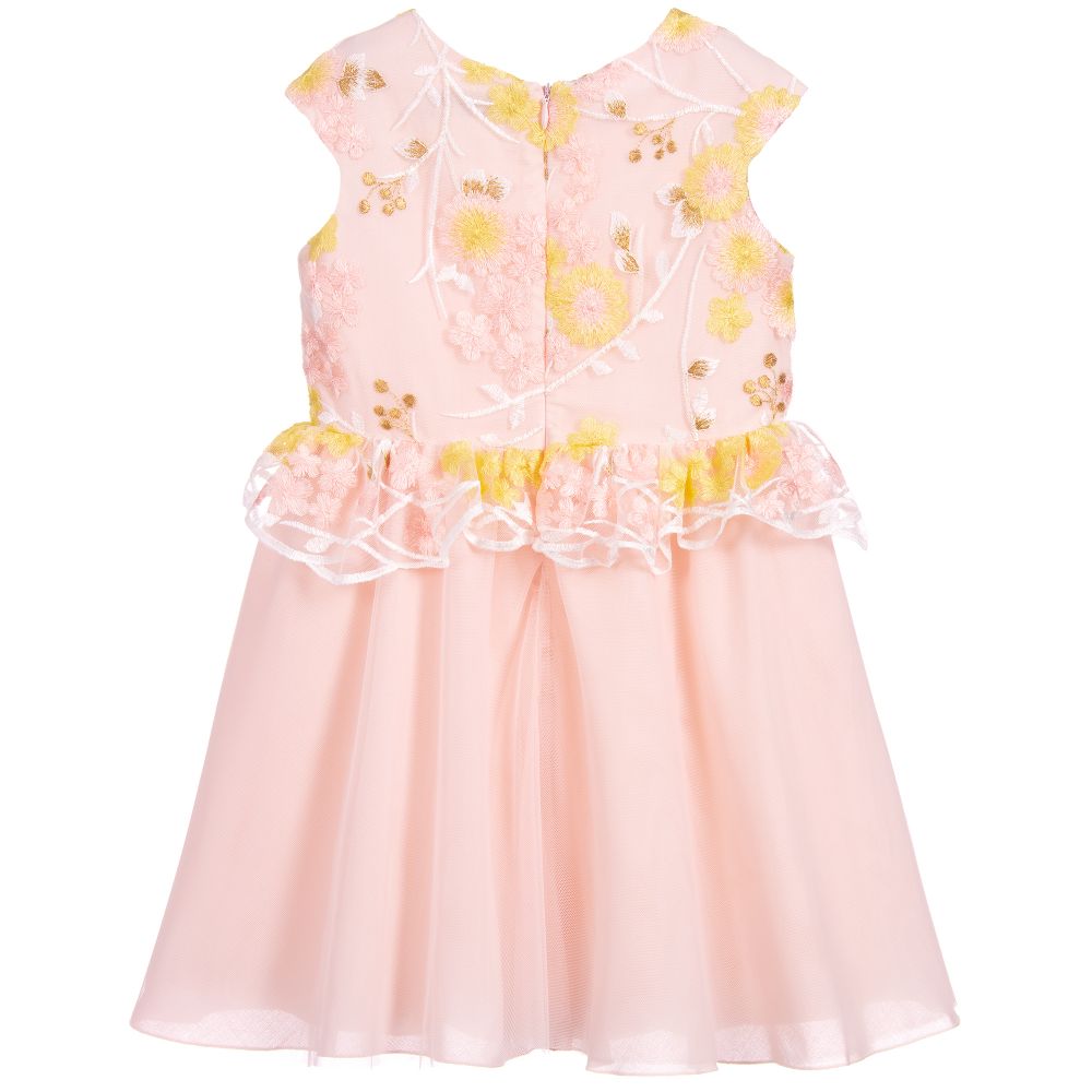 Pili Carrera-Pink Embroidered Tulle Dress | Childrensalon Outlet