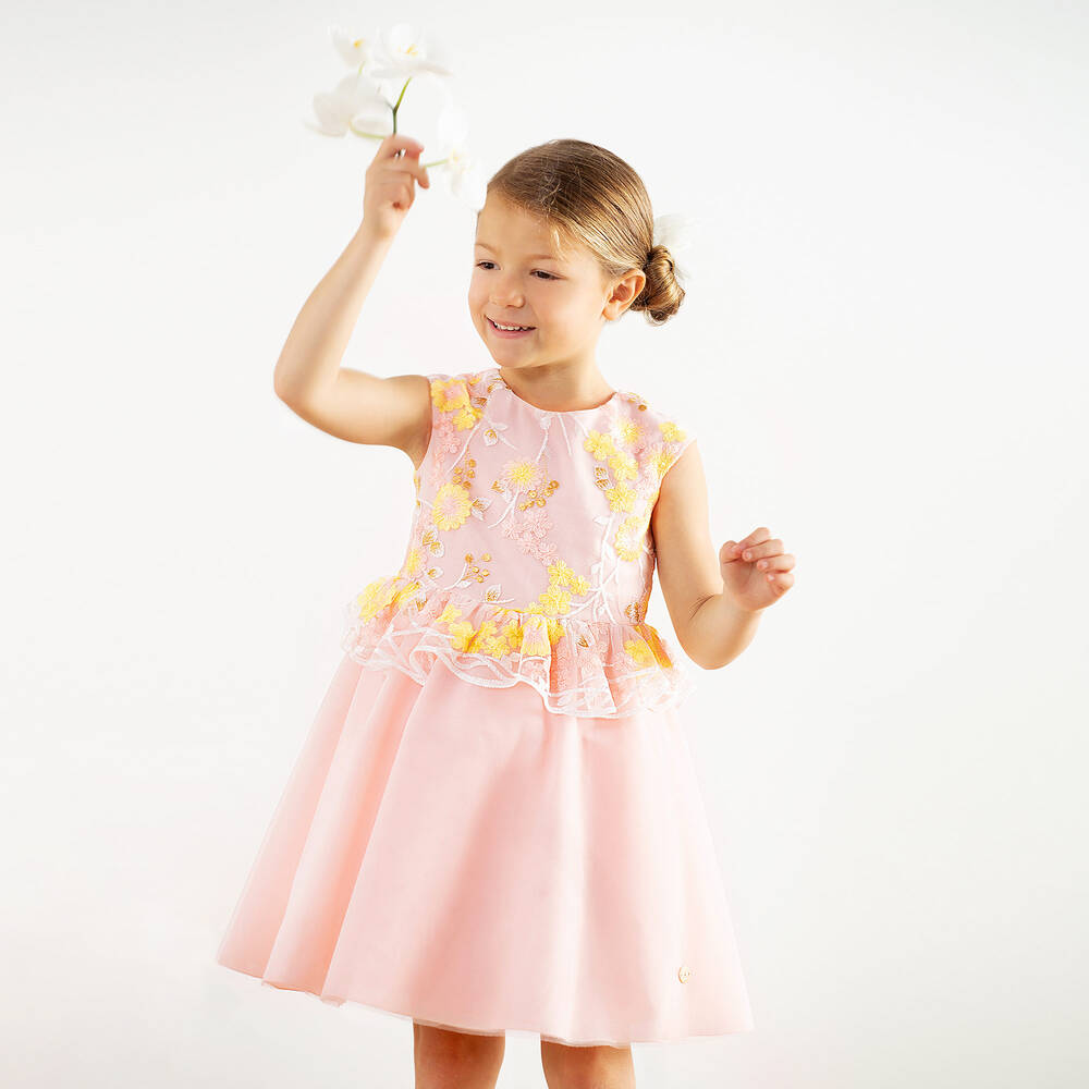 Pili Carrera-Pink Embroidered Tulle Dress | Childrensalon Outlet