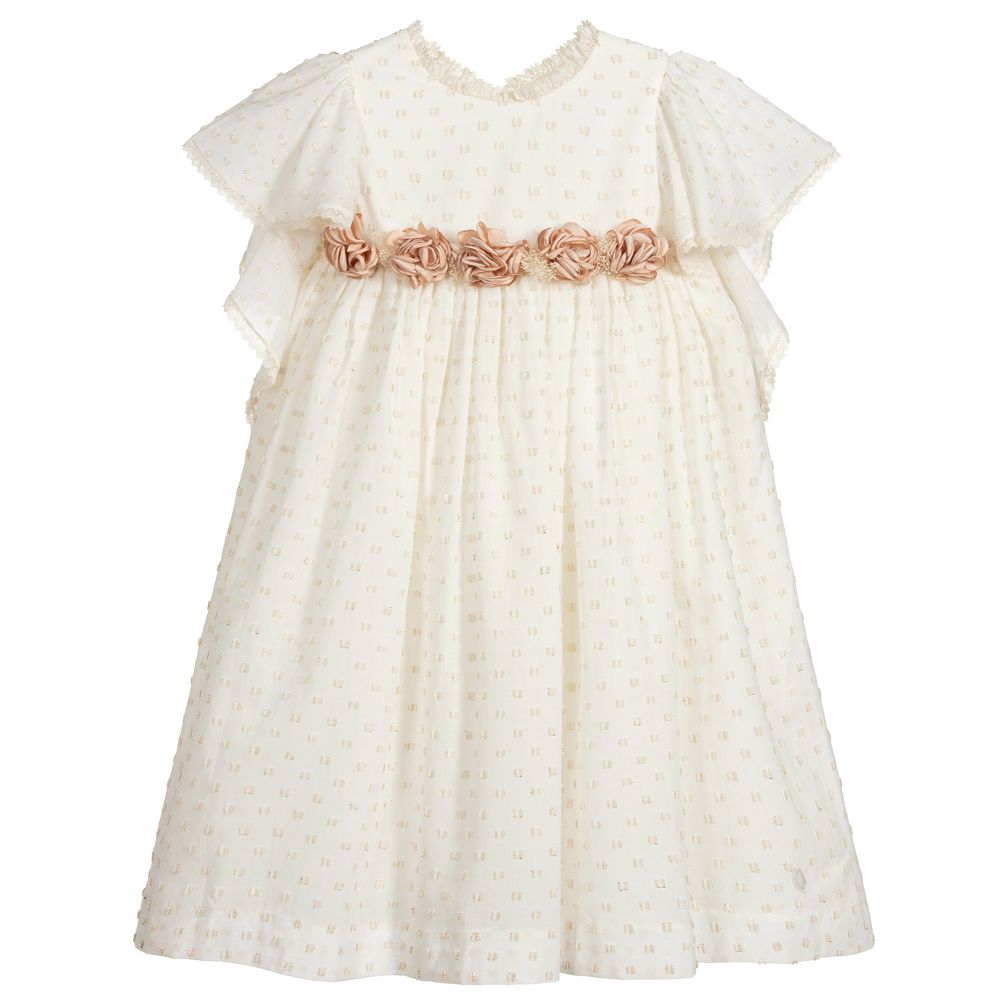 Pili Carrera - Teen Girls Ivory & Gold Dress  | Childrensalon