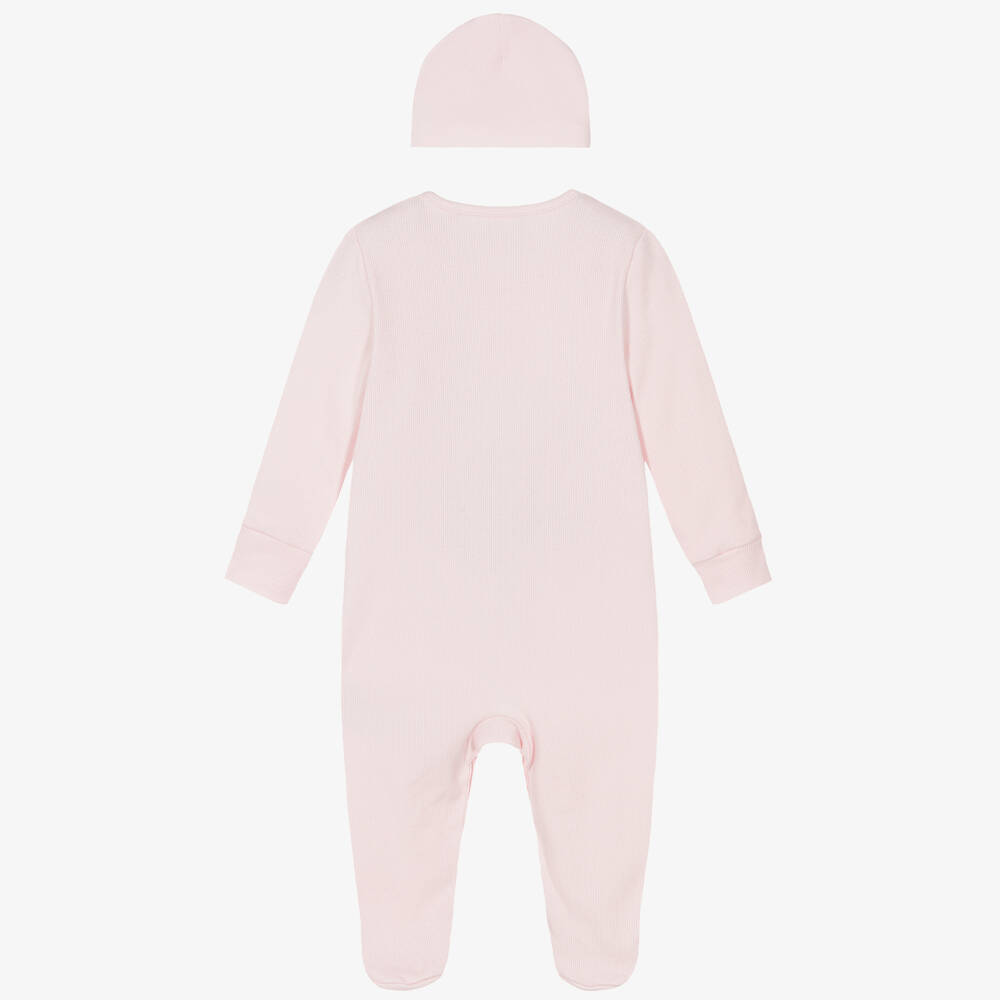 Guess-Pink Cotton Babygrow Set with Teddy Bear Logo | Childrensalon Outlet