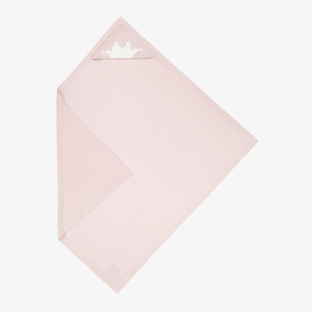Marie-Chantal-Pink Cotton & Cashmere Hooded Blanket (95cm) | Childrensalon Outlet
