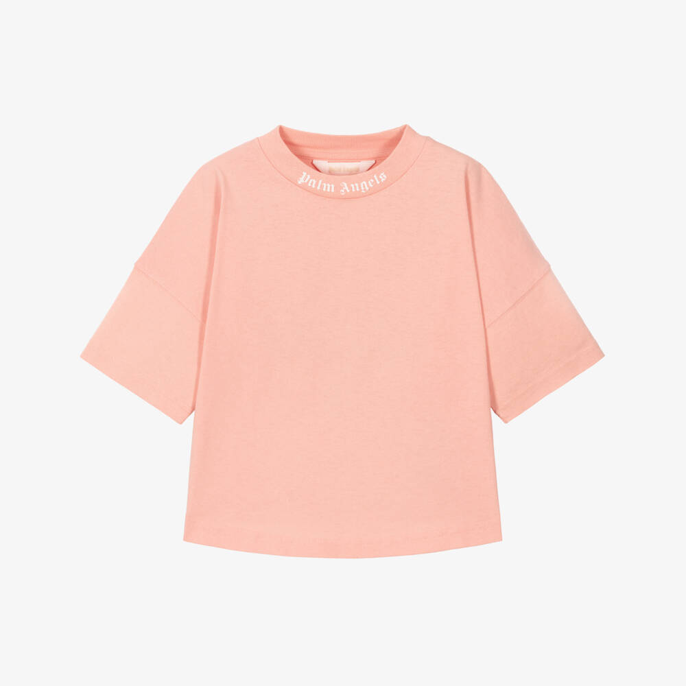 Palm Angels-Pink Cotton Crew Neck T-Shirt | Childrensalon Outlet