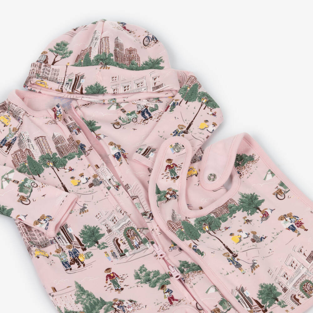 Ralph Lauren-Pink Cotton New York City Babysuit Set | Childrensalon Outlet
