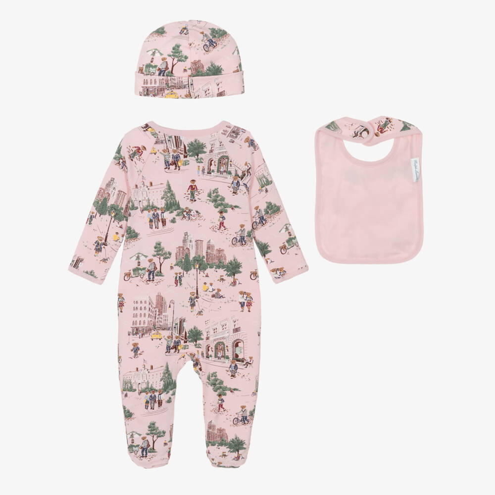 Ralph Lauren-Pink Cotton New York City Babysuit Set | Childrensalon Outlet