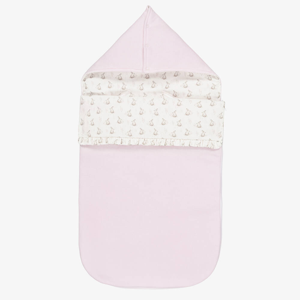 Babidu-Pink Cotton Padded Bunny Print Nest (80cm) | Childrensalon Outlet