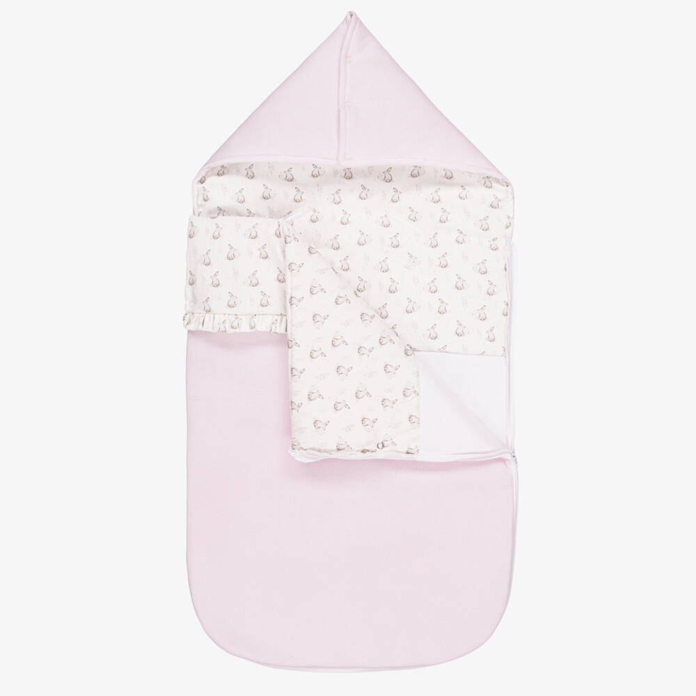 Babidu-Pink Cotton Padded Bunny Print Nest (80cm) | Childrensalon Outlet