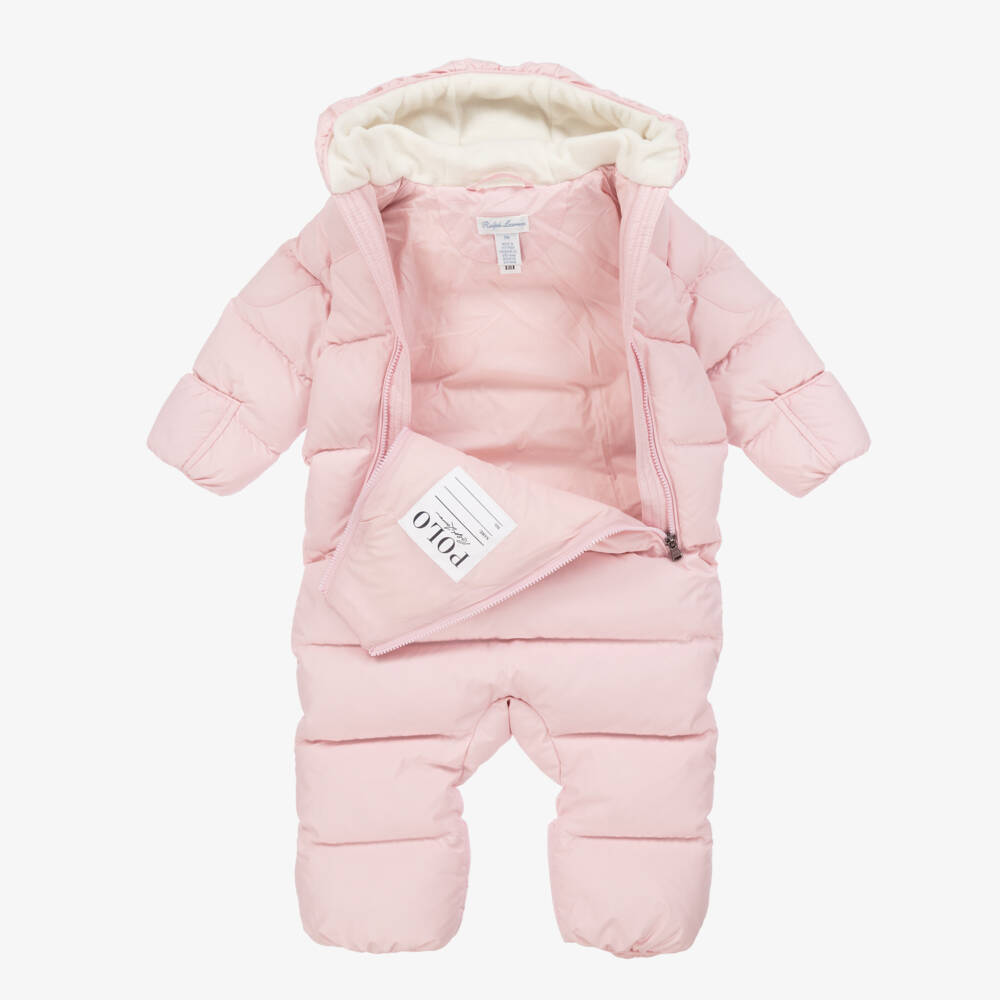 Ralph Lauren-Pink Down Padded Snowsuit | Childrensalon Outlet
