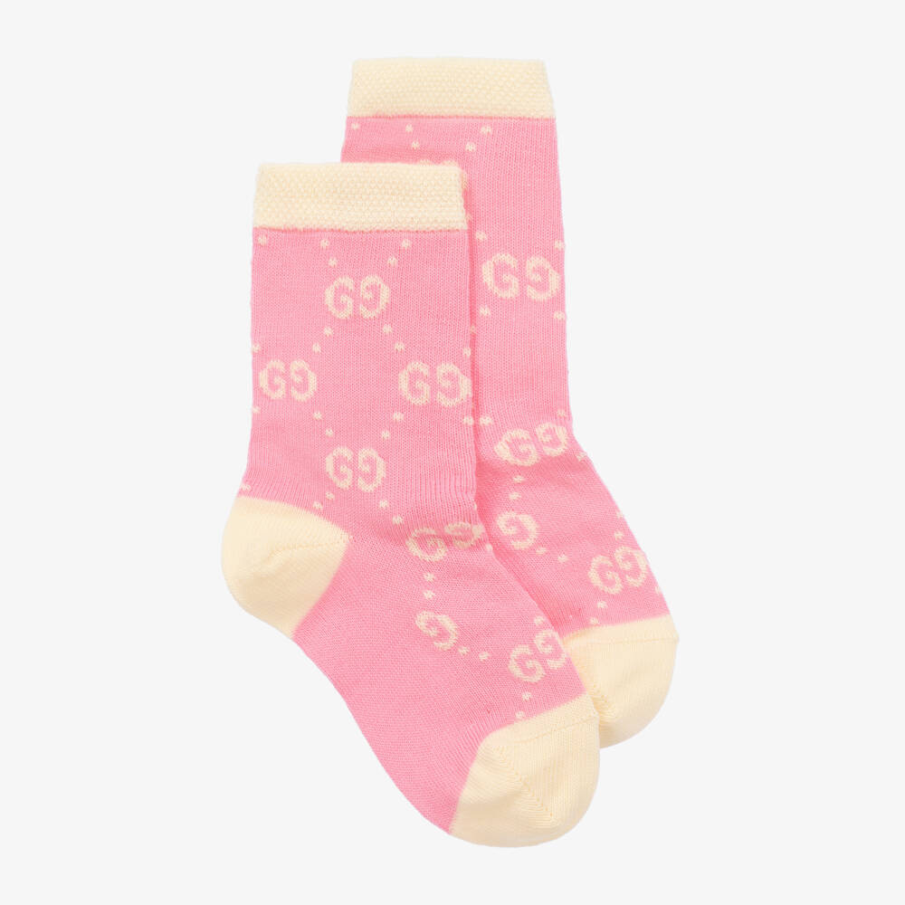 Gucci-Pink & Ivory Cotton GG Socks | Childrensalon Outlet
