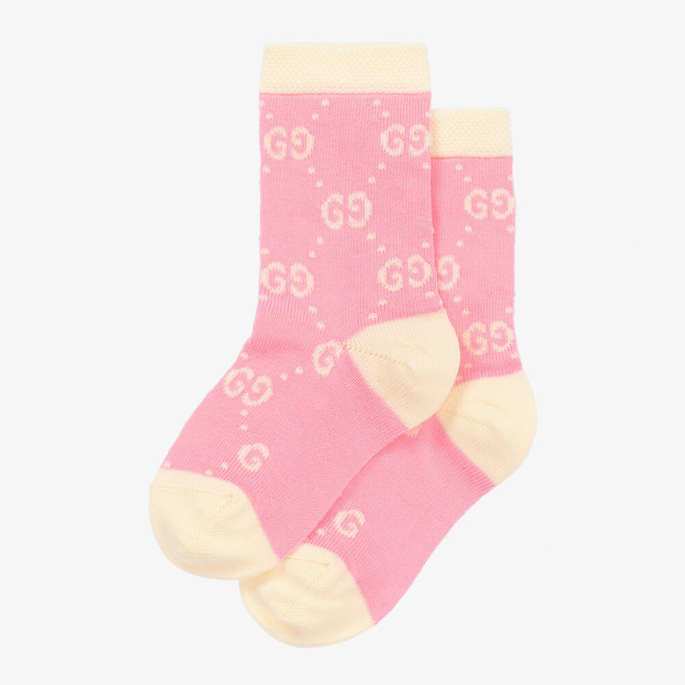 Gucci-Pink & Ivory Cotton GG Socks | Childrensalon Outlet