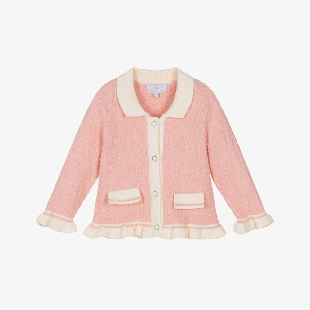 Beau KiD-Pink & Ivory Knitted Skirt Set with Satin Bow | Childrensalon Outlet