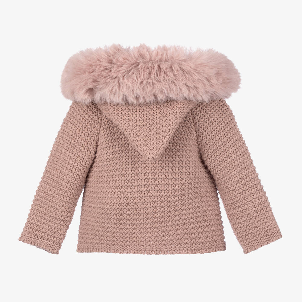 PAZ Rodríguez-Pink Knitted Jacket with Faux Fur Collar | Childrensalon Outlet