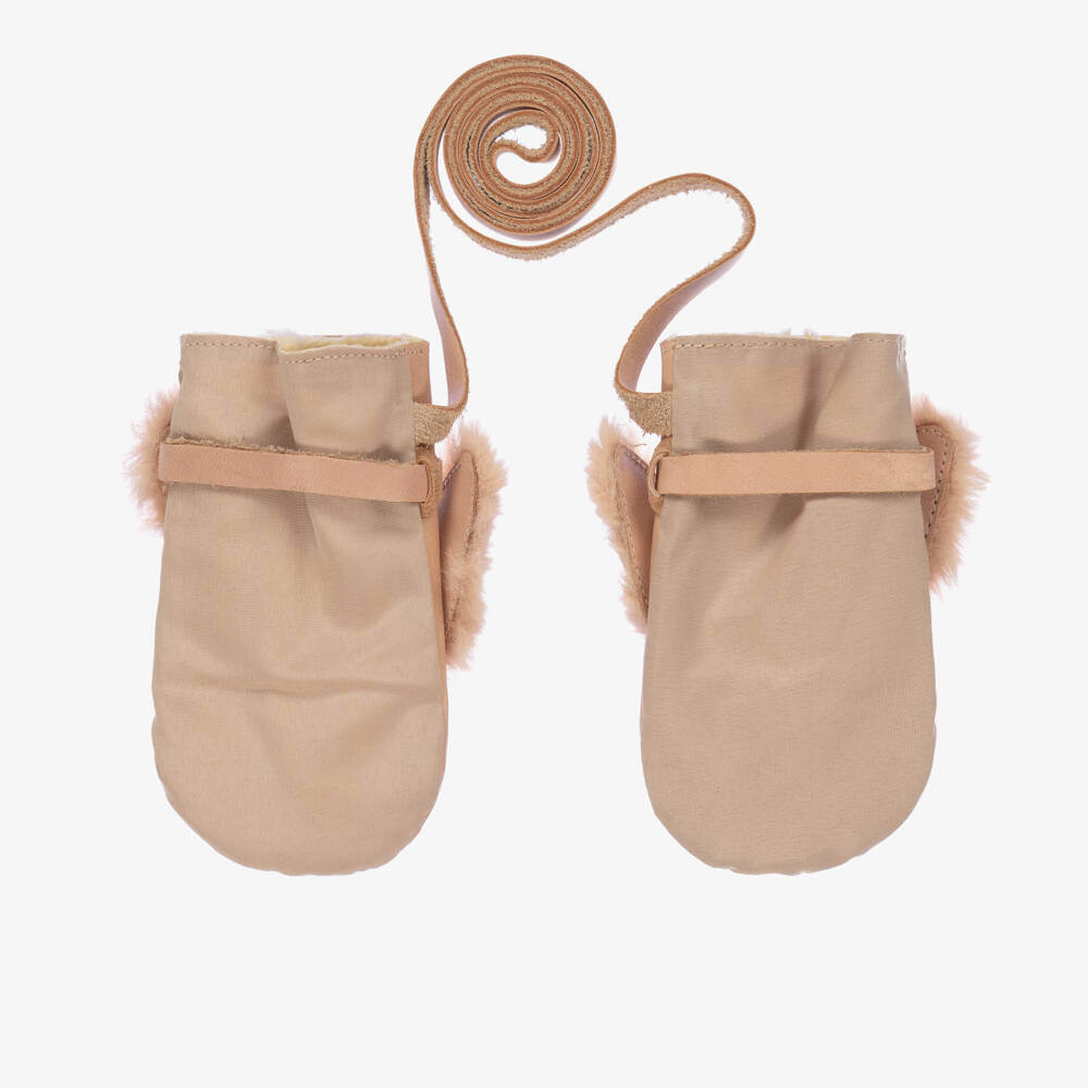 Donsje-Pink Leather & Faux Fur Bunny Mittens | Childrensalon Outlet