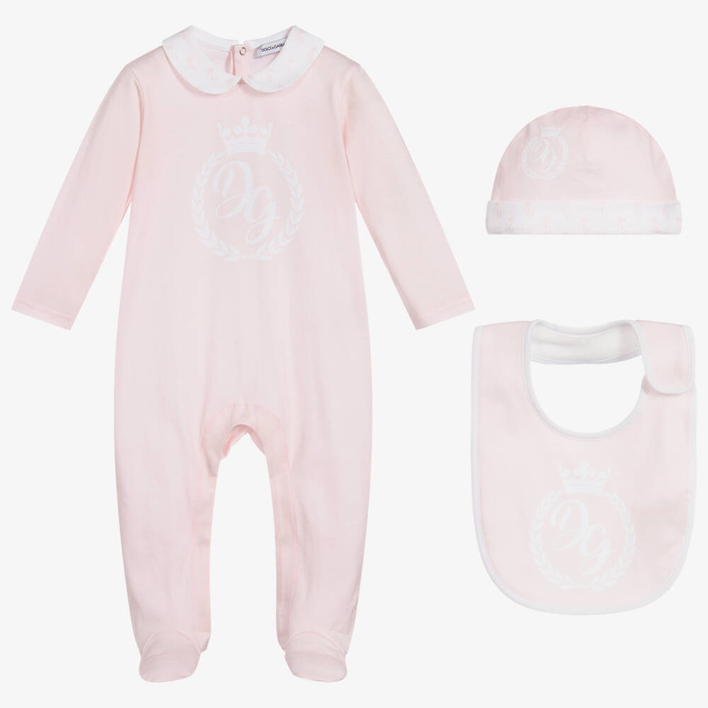Dolce & Gabbana-Pink Logo Babygrow Gift Set | Childrensalon Outlet