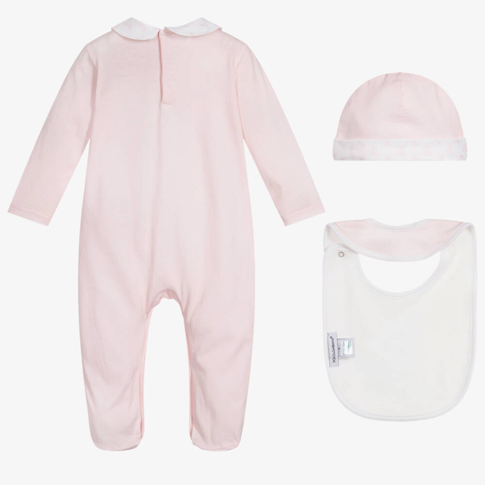 Dolce & Gabbana-Pink Logo Babygrow Gift Set | Childrensalon Outlet